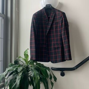 J Ferrar Black and Red Windowpane Super Slim Blazerr